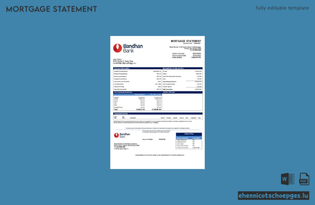 India Bandhan Bank Hypothekenabrechnung – Beispiel-Word- und PDF-Vorschau